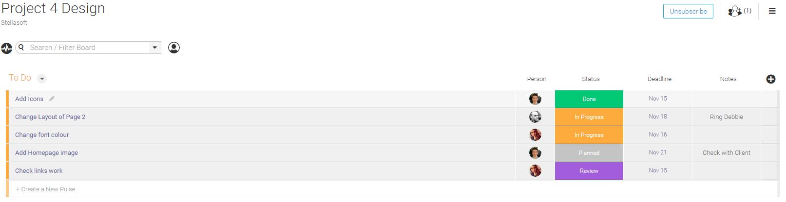 Dapulse Board for Project Management.